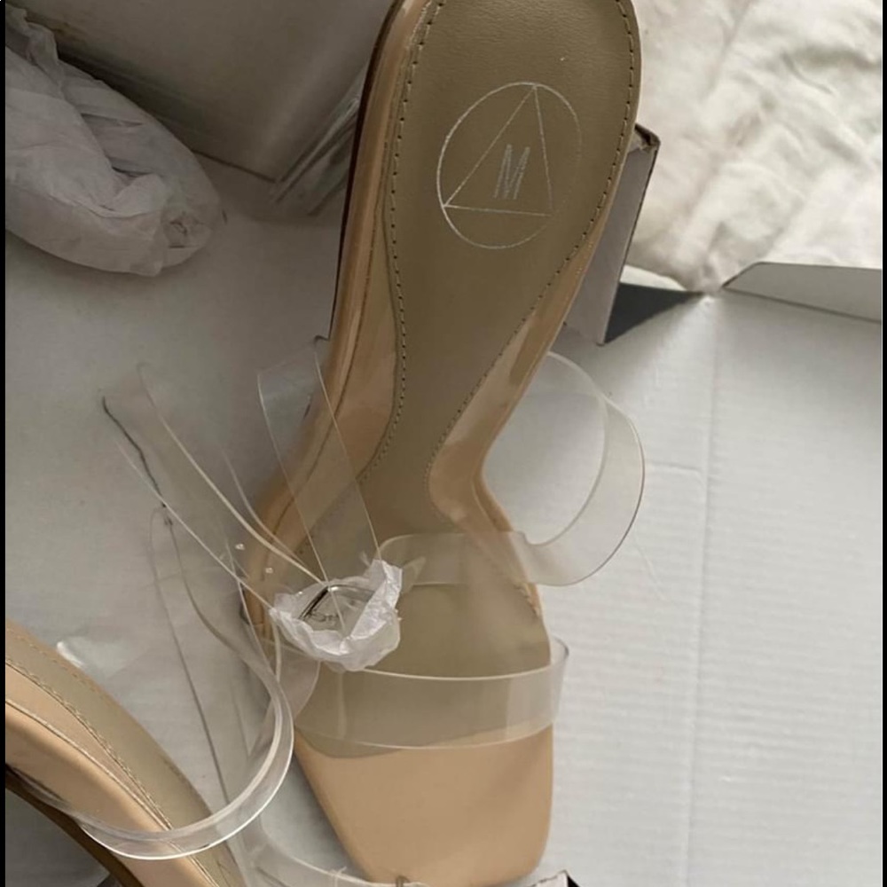 Missguided Nuede Square Toe Clear Heels